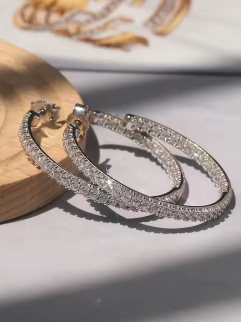 White Rhodium Pavé Tourmaline Hoop Earrings